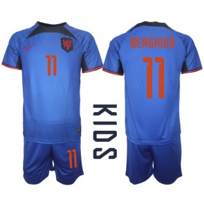 Holandsko Steven Berghuis #11 Dětské Venkovní dres komplet MS 2022 Krátký Rukáv (+ trenýrky)